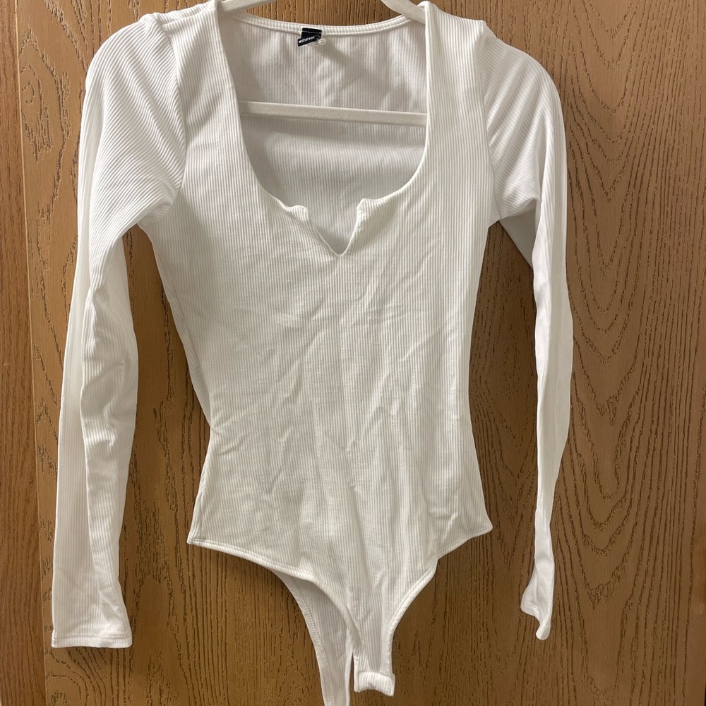 Windsor White Ribbed Long Sleeve Bodysuit